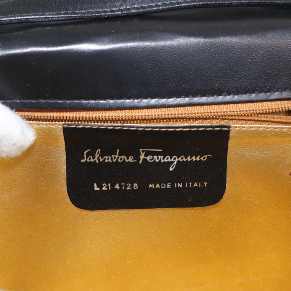Salvatore Ferragamo Gancini Shoulder Bag Suede Leather Black Gold Auth 156462