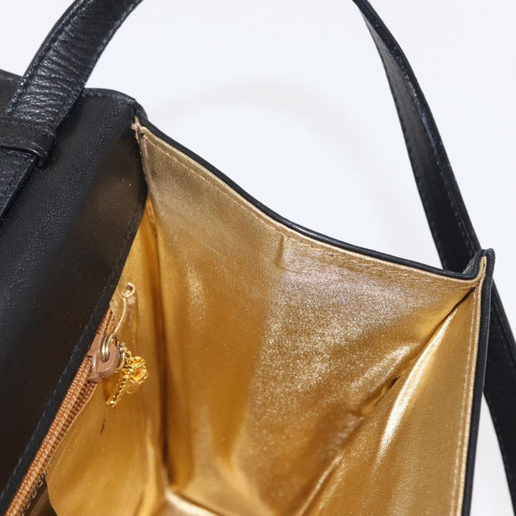 Salvatore Ferragamo Gancini Shoulder Bag Suede Leather Black Gold Auth 156462