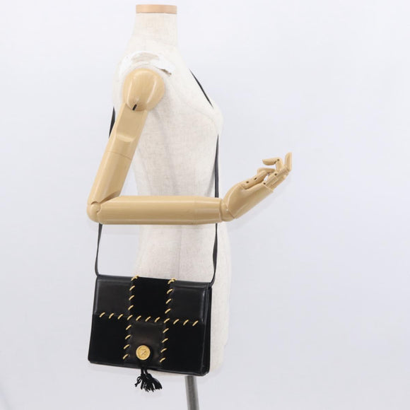 Salvatore Ferragamo Gancini Shoulder Bag Suede Leather Black Gold Auth 156462