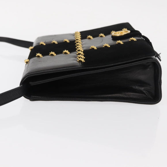 Salvatore Ferragamo Gancini Shoulder Bag Suede Leather Black Gold Auth 156462
