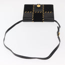 Salvatore Ferragamo Gancini Shoulder Bag Suede Leather Black Gold Auth 156462-7