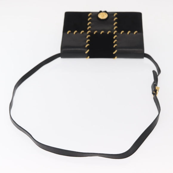 Salvatore Ferragamo Gancini Shoulder Bag Suede Leather Black Gold Auth 156462
