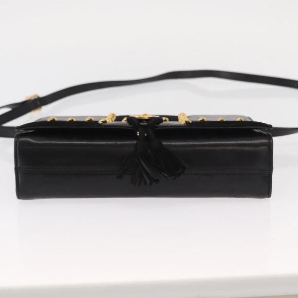 Salvatore Ferragamo Gancini Shoulder Bag Suede Leather Black Gold Auth 156462