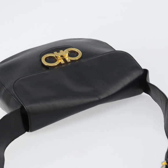 Salvatore Ferragamo Gancini Shoulder Bag Leather Black Gold Auth 156463