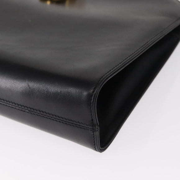 Salvatore Ferragamo Gancini Chain Shoulder Bag Leather Black Gold Auth 156464