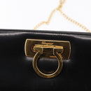 Salvatore Ferragamo Gancini Chain Shoulder Bag Leather Black Gold Auth 156464-14