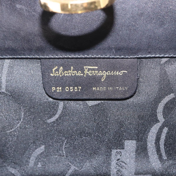 Salvatore Ferragamo Gancini Chain Shoulder Bag Leather Black Gold Auth 156464