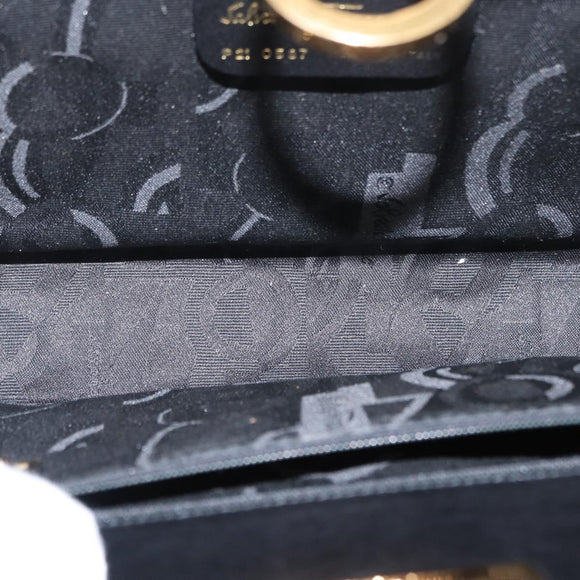 Salvatore Ferragamo Gancini Chain Shoulder Bag Leather Black Gold Auth 156464