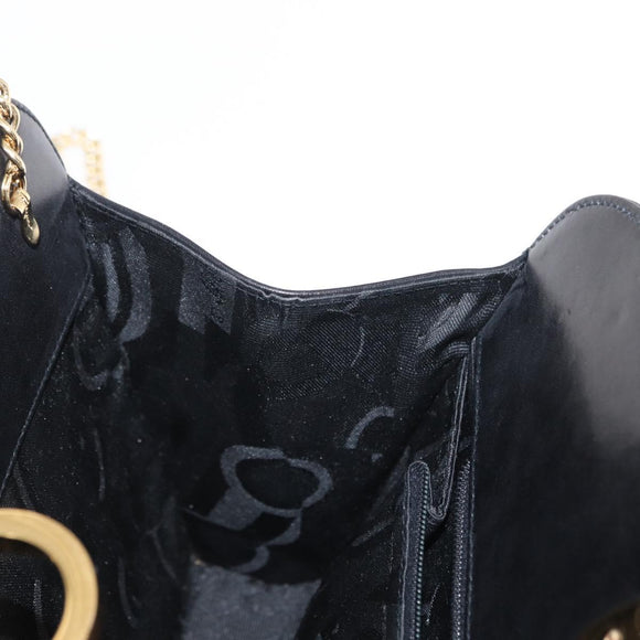 Salvatore Ferragamo Gancini Chain Shoulder Bag Leather Black Gold Auth 156464