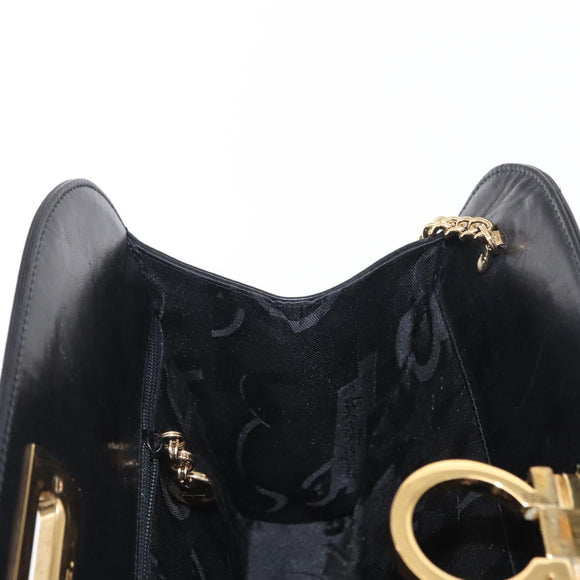 Salvatore Ferragamo Gancini Chain Shoulder Bag Leather Black Gold Auth 156464