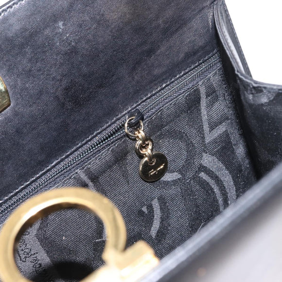 Salvatore Ferragamo Gancini Chain Shoulder Bag Leather Black Gold Auth 156464