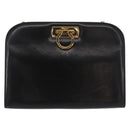 Salvatore Ferragamo Gancini Chain Shoulder Bag Leather Black Gold Auth 156464-2