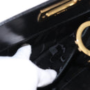 Salvatore Ferragamo Gancini Chain Shoulder Bag Leather Black Gold Auth 156464-20