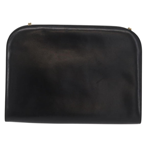 Salvatore Ferragamo Gancini Chain Shoulder Bag Leather Black Gold Auth 156464