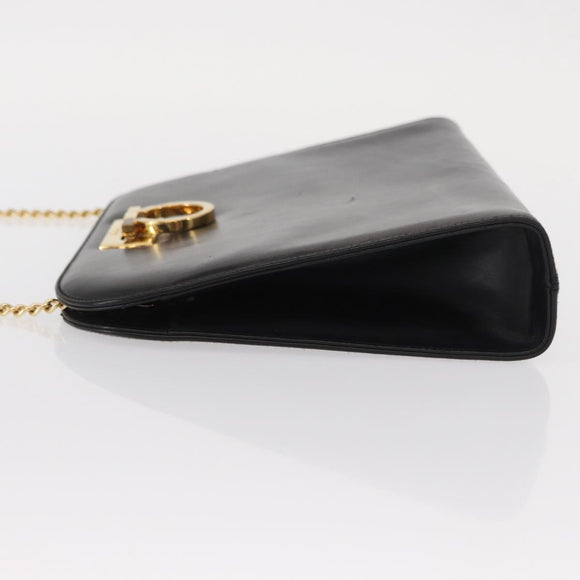 Salvatore Ferragamo Gancini Chain Shoulder Bag Leather Black Gold Auth 156464