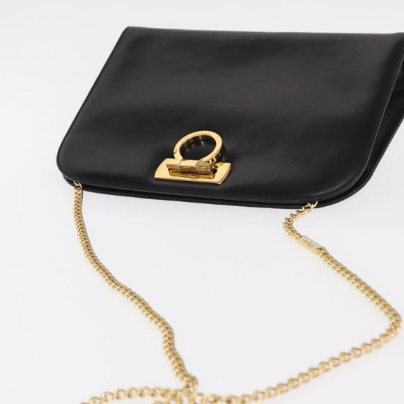 Salvatore Ferragamo Gancini Chain Shoulder Bag Leather Black Gold Auth 156464