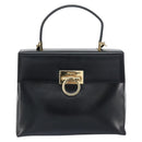 Salvatore Ferragamo Gancini Hand Bag Leather 2way Black Gold Auth 156465-13