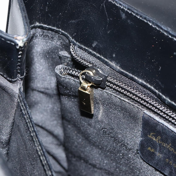 Salvatore Ferragamo Gancini Hand Bag Leather 2way Black Gold Auth 156465