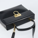 Salvatore Ferragamo Gancini Hand Bag Leather 2way Black Gold Auth 156465-6