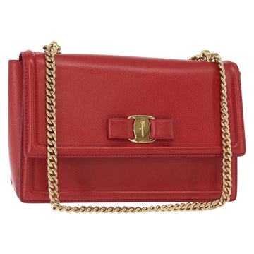 Salvatore Ferragamo Chain Vala Shoulder Bag Leather Red Gold Auth 156466V