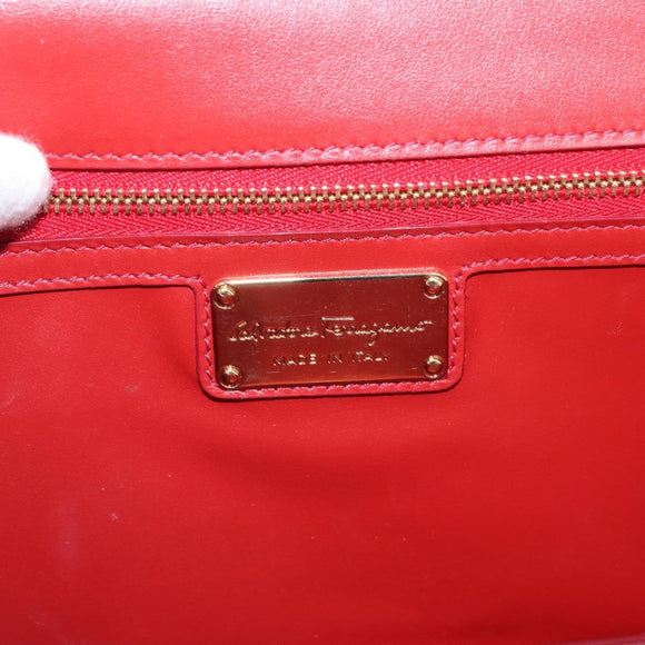 Salvatore Ferragamo Chain Vala Shoulder Bag Leather Red Gold Auth 156466V
