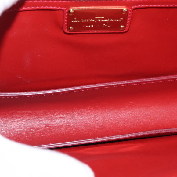 Salvatore Ferragamo Chain Vala Shoulder Bag Leather Red Gold Auth 156466V