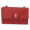Salvatore Ferragamo Chain Vala Shoulder Bag Leather Red Gold Auth 156466V-2