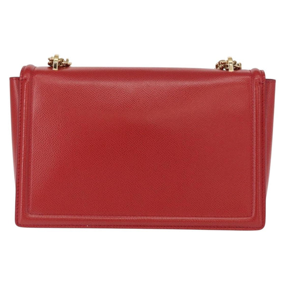 Salvatore Ferragamo Chain Vala Shoulder Bag Leather Red Gold Auth 156466V