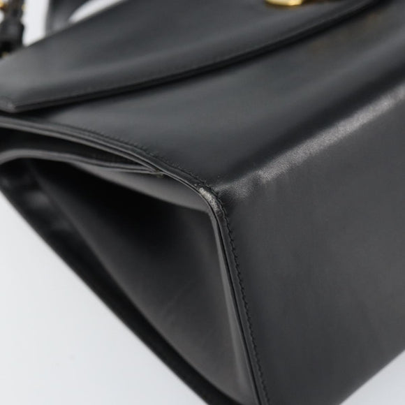 Salvatore Ferragamo Gancini Shoulder Bag Leather 2way Black Gold Auth 156467