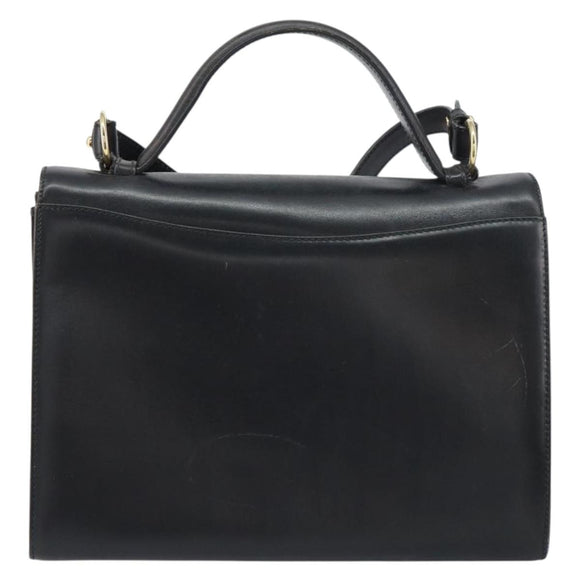 Salvatore Ferragamo Gancini Shoulder Bag Leather 2way Black Gold Auth 156467