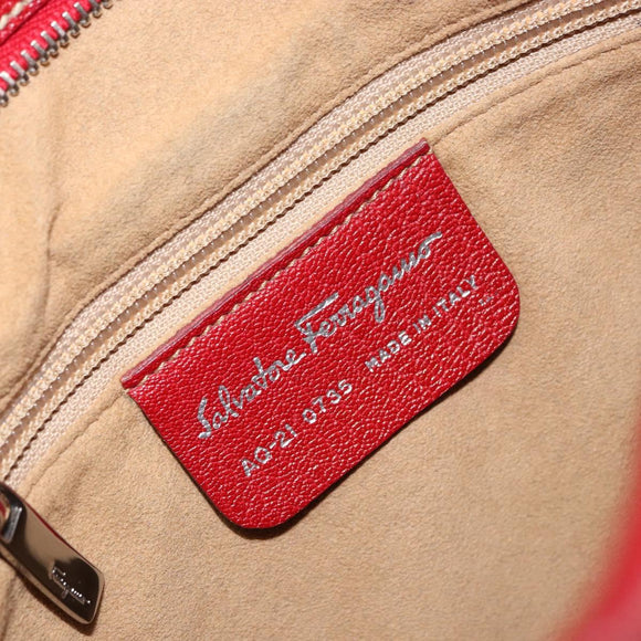 Salvatore Ferragamo Vala Shoulder Bag Leather Red Silver Auth 156468