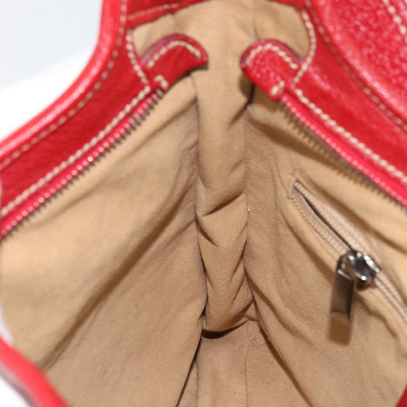 Salvatore Ferragamo Vala Shoulder Bag Leather Red Silver Auth 156468