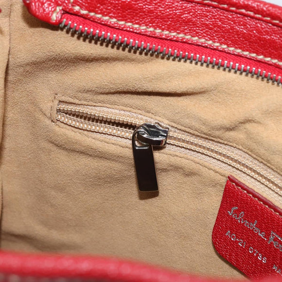 Salvatore Ferragamo Vala Shoulder Bag Leather Red Silver Auth 156468