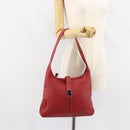 Salvatore Ferragamo Vala Shoulder Bag Leather Red Silver Auth 156468-23