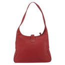Salvatore Ferragamo Vala Shoulder Bag Leather Red Silver Auth 156468-3