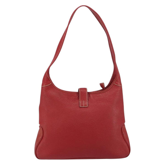 Salvatore Ferragamo Vala Shoulder Bag Leather Red Silver Auth 156468