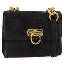 Salvatore Ferragamo Gancini Shoulder Bag Suede Gray Gold Auth 156470-1