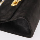 Salvatore Ferragamo Gancini Shoulder Bag Suede Gray Gold Auth 156470-9