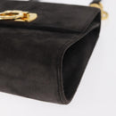 Salvatore Ferragamo Gancini Shoulder Bag Suede Gray Gold Auth 156470-14