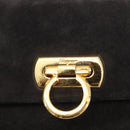 Salvatore Ferragamo Gancini Shoulder Bag Suede Gray Gold Auth 156470-17