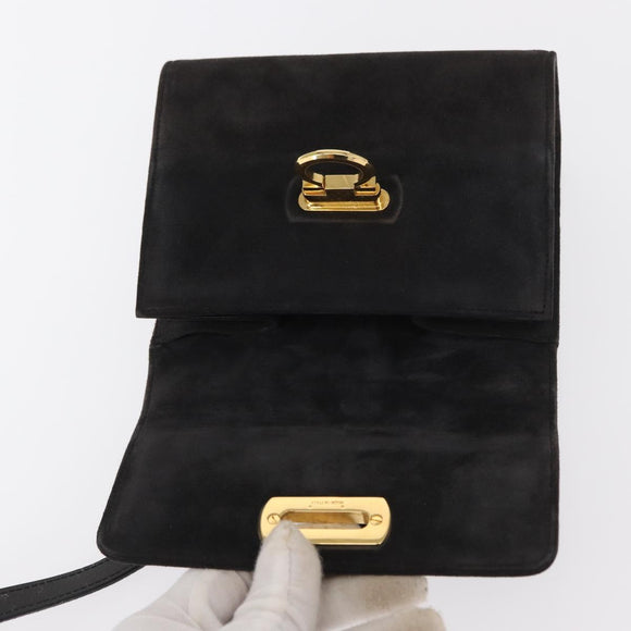 Salvatore Ferragamo Gancini Shoulder Bag Suede Gray Gold Auth 156470