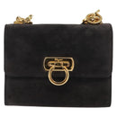 Salvatore Ferragamo Gancini Shoulder Bag Suede Gray Gold Auth 156470-13