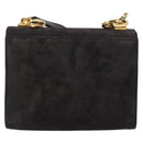 Salvatore Ferragamo Gancini Shoulder Bag Suede Gray Gold Auth 156470-2
