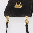Salvatore Ferragamo Gancini Shoulder Bag Suede Gray Gold Auth 156470-6