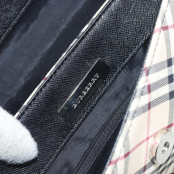 BURBERRY Nova Check Shoulder Bag Canvas Beige Silver Auth 156473