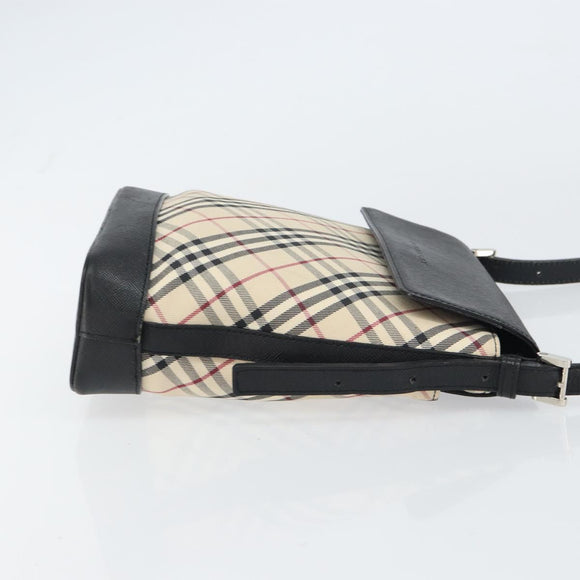 BURBERRY Nova Check Shoulder Bag Canvas Beige Silver Auth 156473