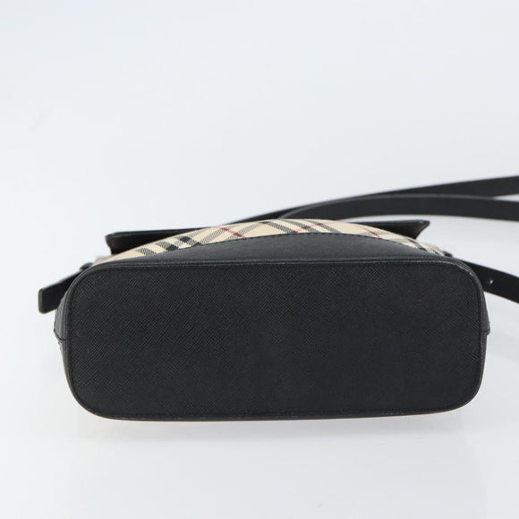 BURBERRY Nova Check Shoulder Bag Canvas Beige Silver Auth 156473