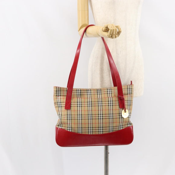 Burberrys Nova Check Tote Bag Canvas Beige Gold Auth 156474
