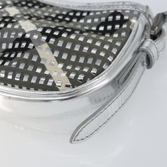 BURBERRY Nova Check Umhängetasche PVC Silber Auth 156475