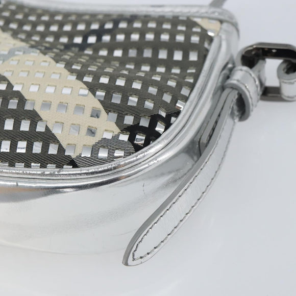 BURBERRY Nova Check Umhängetasche PVC Silber Auth 156475